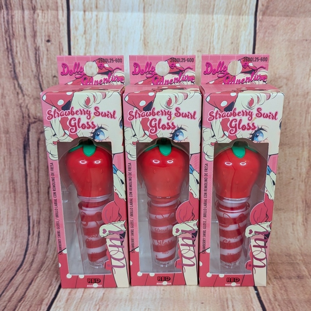3 PK Ioni Dolly's Adventure Strawberry Swirl Gloss Red Lip Gloss Vegan